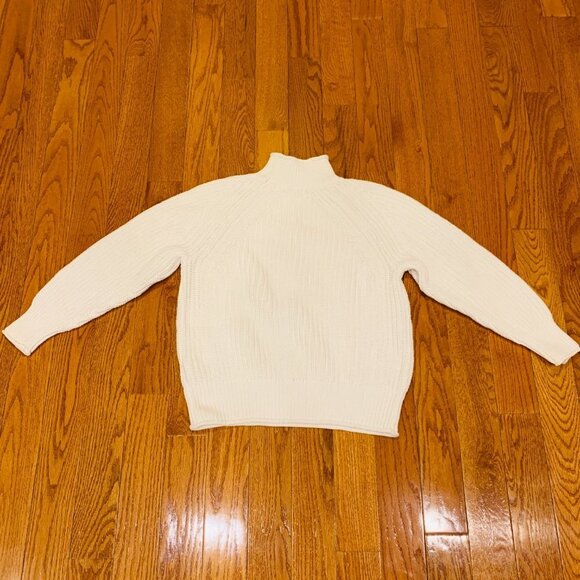 Vintage 90's J. Crew Irish Aran Fisherman Sweater White Cable Knit Turtleneck - Picture 10 of 16